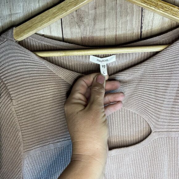 Maurice Top Women's Large Nude Open Long Sleeve Waffle Knit Stretch Fall - Picture 2 of 7